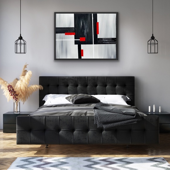 Abstract Wall Art, Modern Contemporary Red,Black and Gray. Acrylic Painting. - Picture 3 of 6